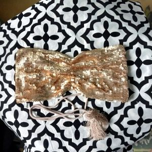 Free People Gold Sequence Party Top Bikini Top US Juniors Women's Sz M